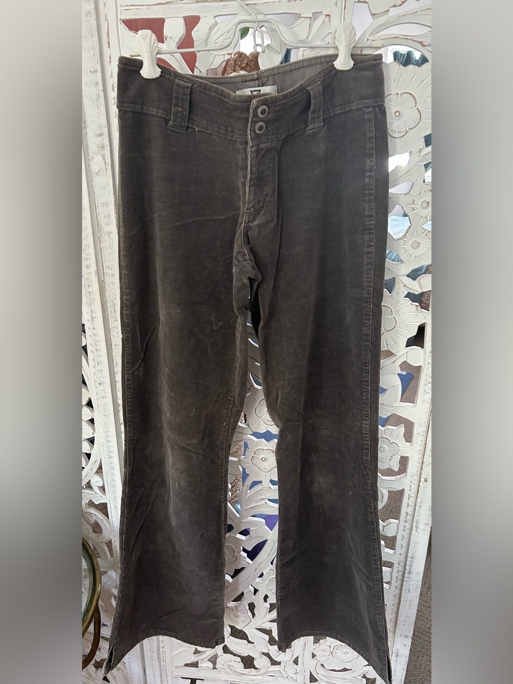 Women's grey Corduroy low rise flare corduroy pants